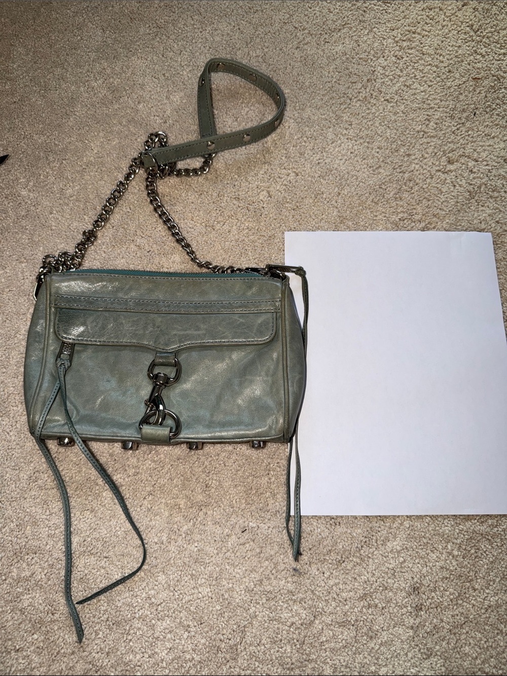Metallic Sage Green Leather Crossbody Bag with Chain Strap - Picture 5 of 5